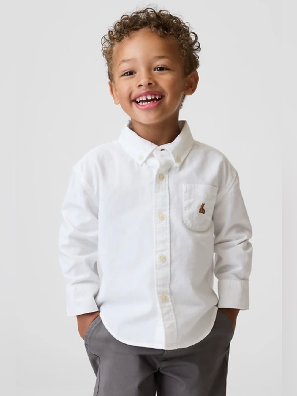 GAP Boys’ White Oxford Button-Down Shirt – Brannan Bear – 4 Years